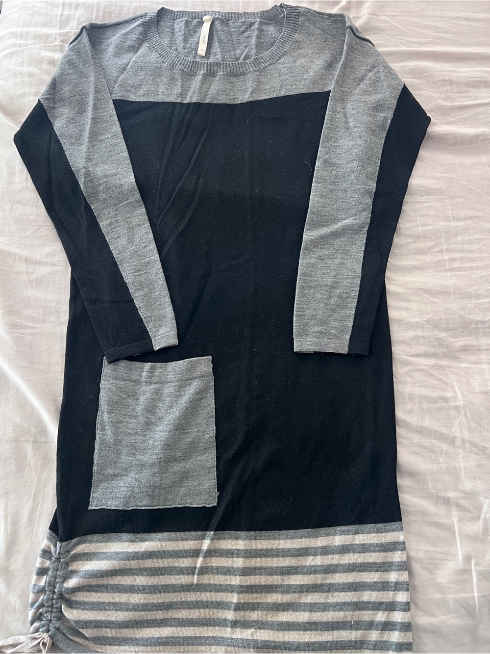 Nanette Lepore Black and Gray Crewneck Colorblock Sweater Dress